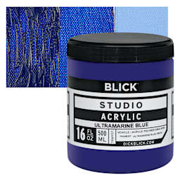 Blick Studio Acrylic Paint - Ultramarine Blue,  16 oz jar and swatch