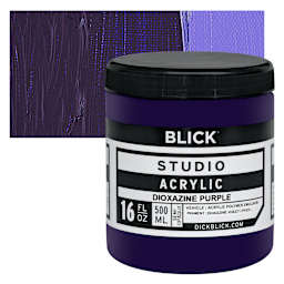 Blick Studio Acrylic Paint - Dioxazine Purple, 16 oz jar and swatch
