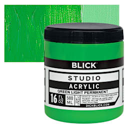 Blick Studio Acrylic Paint - Green Light Permanent,  16 oz jar and swatch