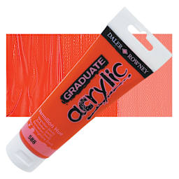 Daler-Rowney Graduate Acrylic Paint - Vermilion Hue, 120 ml tube and swatch