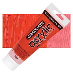 Daler-Rowney Graduate Acrylic Paint - Cadmium Red Hue, 120 ml tube and swatch