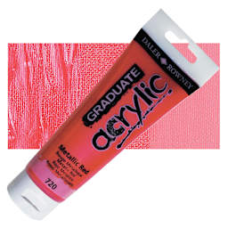 Daler-Rowney Graduate Acrylic Paint - Metallic Red, 120 ml tube and swatch