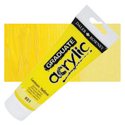 Daler-Rowney Graduate Acrylic Paint - Lemon Yellow, 120 ml tube and swatch