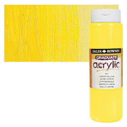 Daler-Rowney Graduate Acrylic Paint - Lemon Yellow, 500 ml bottle and swatch