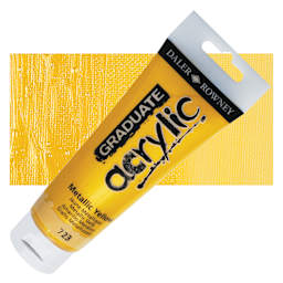 Daler-Rowney Graduate Acrylic Paint - Metallic Yellow, 120 ml tube and swatch