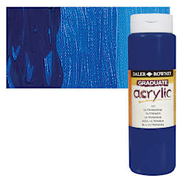 Daler-Rowney Graduate Acrylic Paint - Ultramarine, 500 ml bottle and swatch