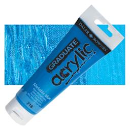 Daler-Rowney Graduate Acrylic Paint - Metallic Blue, 120 ml tube and swatch