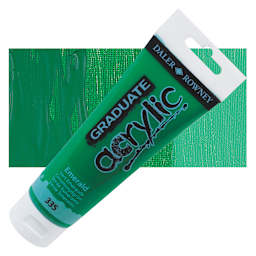 Daler-Rowney Graduate Acrylic Paint - Emerald, 120 ml tube and swatch