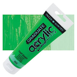 Daler-Rowney Graduate Acrylic Paint - Leaf Green, 120 ml tube and swatch