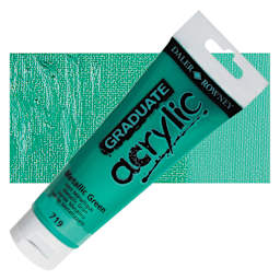 Daler-Rowney Graduate Acrylic Paint - Metallic Green, 120 ml tube and swatch
