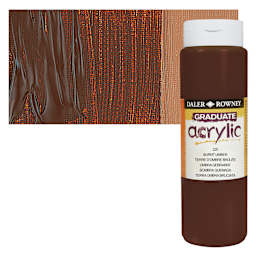 Daler-Rowney Graduate Acrylic Paint - Burnt Umber, 500 ml bottle and swatch