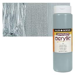 Daler-Rowney Graduate Acrylic Paint - Silver Imitation, 500 ml bottle and swatch