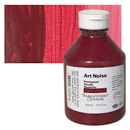 Tri-Art Art Noise Permanent Acrylic Gouache - Transparent Crimson, 500 ml, Bottle and swatch