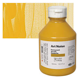 Tri-Art Art Noise Permanent Acrylic Gouache - Yellow Ochre, 500 ml, Bottle and swatch