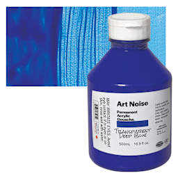 Tri-Art Art Noise Permanent Acrylic Gouache - Transparent Deep Blue, 500 ml, Bottle and swatch