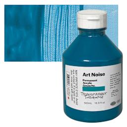 Tri-Art Art Noise Permanent Acrylic Gouache - Transparent Turquoise, 500 ml, Bottle and swatch