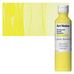 Tri-Art Art Noise Permanent Acrylic Gouache - Lemon Butter, 120 ml, Bottle and swatch