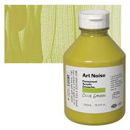 Tri-Art Art Noise Permanent Acrylic Gouache - Olive Green, 500 ml, Bottle and swatch