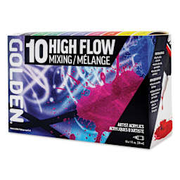 Golden High Flow Acrylics - Mixing Set of 10, 30 ml Bottles (front of packaging)