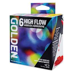 Golden High Flow Acrylics - Airbrush Set of 6, 30 ml Bottles (front of packaging)