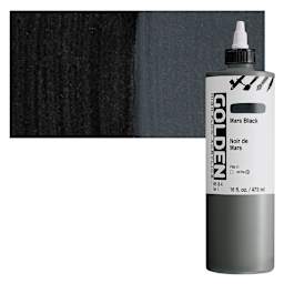 Golden High Flow Acrylic Paint - Mars Black, 16 oz bottle and swatch