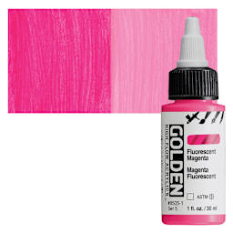 Golden High Flow Acrylic Paint - Fluorescent Magenta, 1 oz bottle and swatch