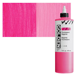 Golden High Flow Acrylic Paint - Fluorescent Magenta, 16 oz bottle and swatch
