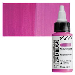 Golden High Flow Acrylic Paint - Medium Magenta, 1 oz bottle and swatch
