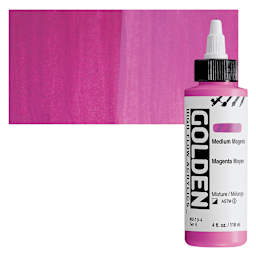 Golden High Flow Acrylic Paint - Medium Magenta, 4 oz bottle and swatch
