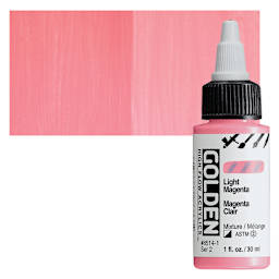 Golden High Flow Acrylic Paint - Light Magenta, 1 oz bottle and swatch