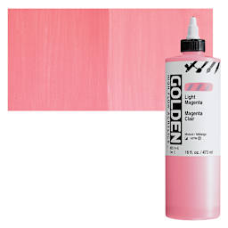 Golden High Flow Acrylic Paint - Light Magenta, 16 oz bottle and swatch