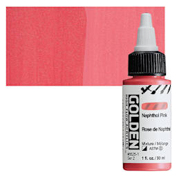 Golden High Flow Acrylic Paint - Naphthol Pink, 1 oz bottle and swatch