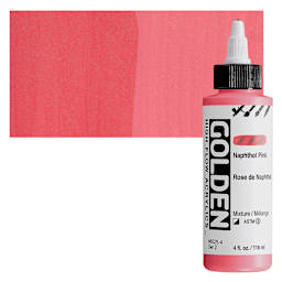 Golden High Flow Acrylic Paint - Naphthol Pink, 4 oz bottle and swatch