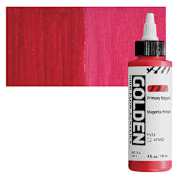 Golden High Flow Acrylic Paint - Primary Magenta, 4 oz bottle and swatch