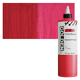 Golden High Flow Acrylic Paint - Primary Magenta, 16 oz bottle and swatch