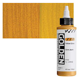 Golden High Flow Acrylic Paint - Yellow Ochre, 4 oz bottle and swatch