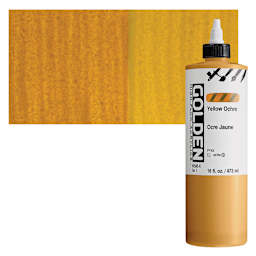 Golden High Flow Acrylic Paint - Yellow Ochre, 16 oz bottle and swatch