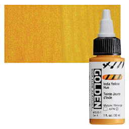 Golden High Flow Acrylic Paint - Indian Yellow Hue, 1 oz bottle and swatch