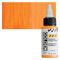 Golden High Flow Acrylic Paint - Fluorescent Orange-Yellow, 1 oz bottle and swatch