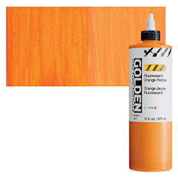 Golden High Flow Acrylic Paint - Fluorescent Orange-Yellow, 16 oz bottle and swatch