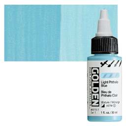 Golden High Flow Acrylic Paint - Light Phthalo Blue, 1 oz bottle and swatch