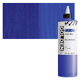 Golden High Flow Acrylic Paint - Cobalt Blue, 16 oz bottle and swatch