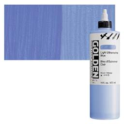 Golden High Flow Acrylic Paint - Light Ultramarine Blue, 16 oz bottle and swatch