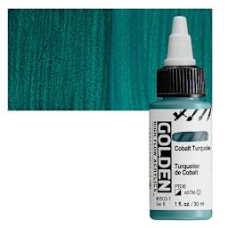 Golden High Flow Acrylic Paint - Cobalt Turquoise, 1 oz bottle and swatch