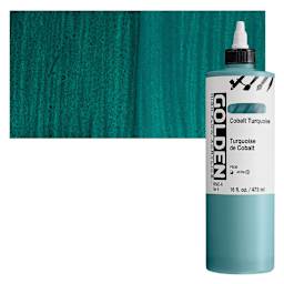 Golden High Flow Acrylic Paint - Cobalt Turquoise, 16 oz bottle and swatch