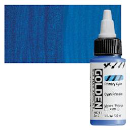 Golden High Flow Acrylic Paint - Primary Cyan, 1 oz bottle and swatch