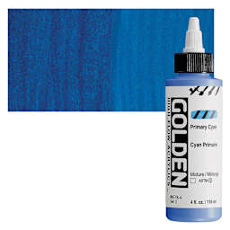 Golden High Flow Acrylic Paint - Primary Cyan, 4 oz bottle and swatch