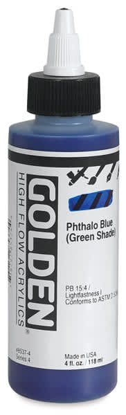 Golden High Flow Acrylic-Phthalo Blue - Green Shade, 4 oz Bottle