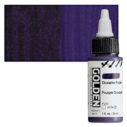 Golden High Flow Acrylic Paint - Dioxazine Purple, 1 oz bottle and swatch