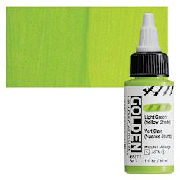 Golden High Flow Acrylic Paint - Light Green (Yellow Shade), 1 oz bottle and swatch